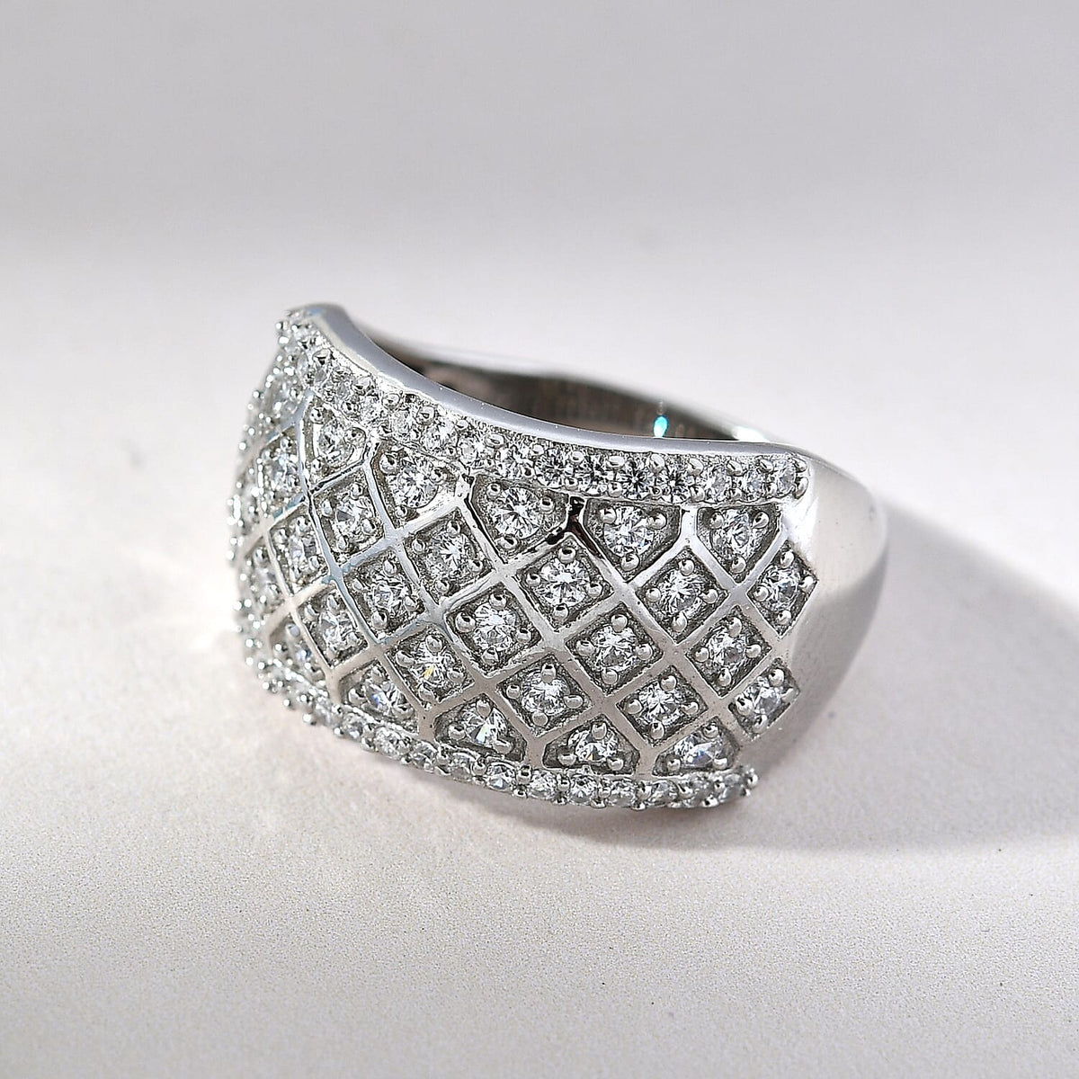Lustro Stella Finest CZ Dome Ring in Platinum Plated Sterling Silver 6908874 2