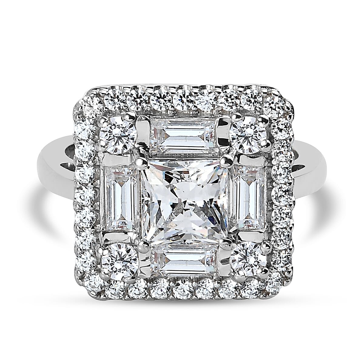 Lustro Stella Finest CZ Double Halo Ring in Platinum Plated Sterling Silver 3831645 0