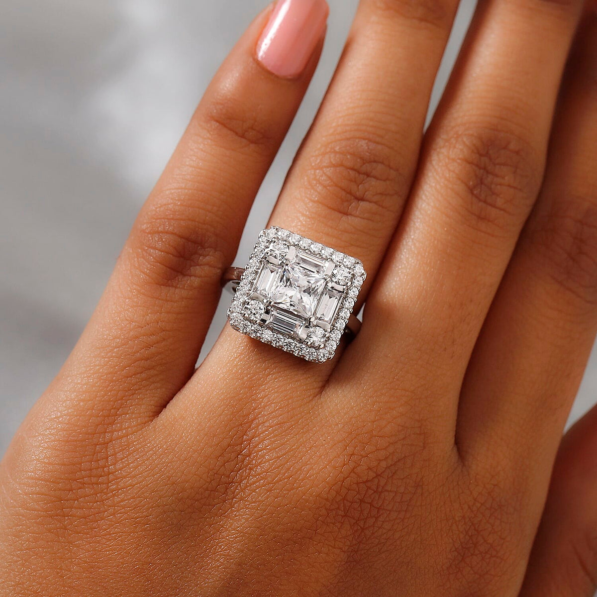 Lustro Stella Finest CZ Double Halo Ring in Platinum Plated Sterling Silver 3831645 3