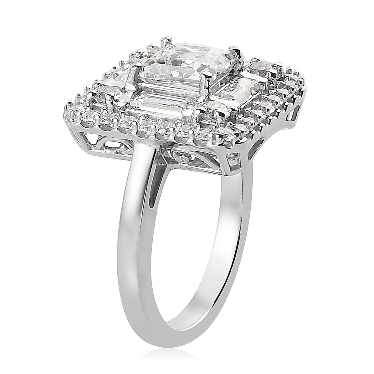Lustro Stella Finest CZ Double Halo Ring in Platinum Plated Sterling Silver 3831645 4