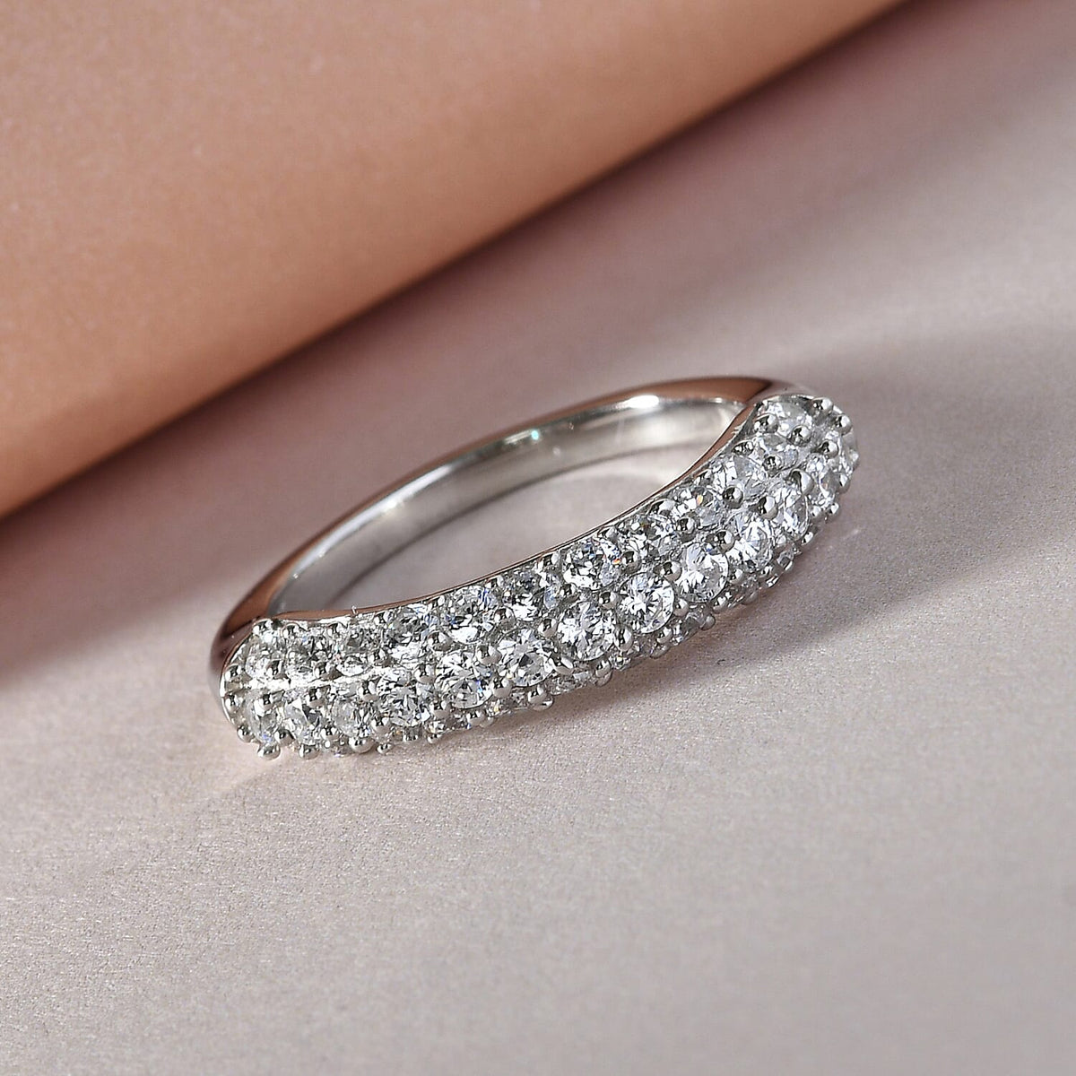 Lustro Stella Finest CZ Half Eternity Ring in Platinum Plated Sterling Silver 7605861 2