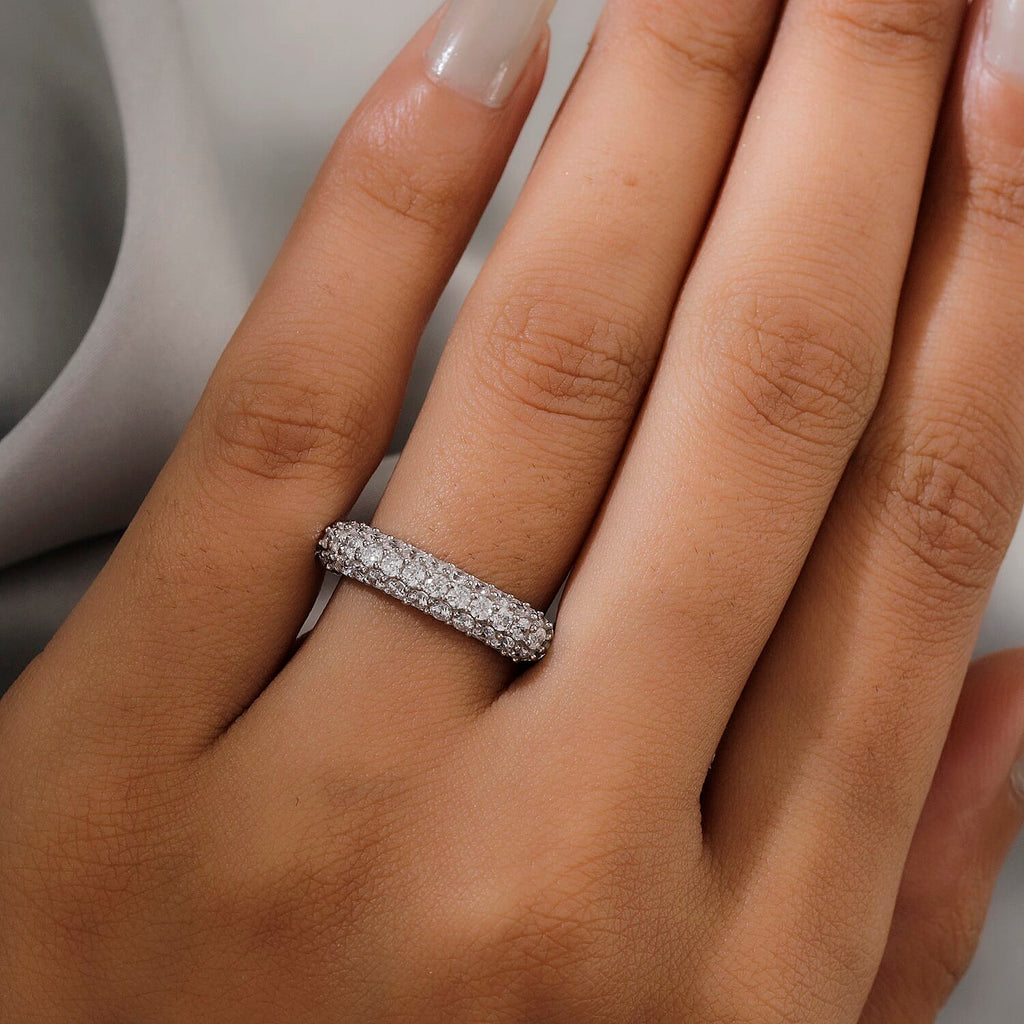 Lustro Stella Platinum Overlay Sterling Silver Half Eternity Ring Made with Finest CZ 1.96 Ct.