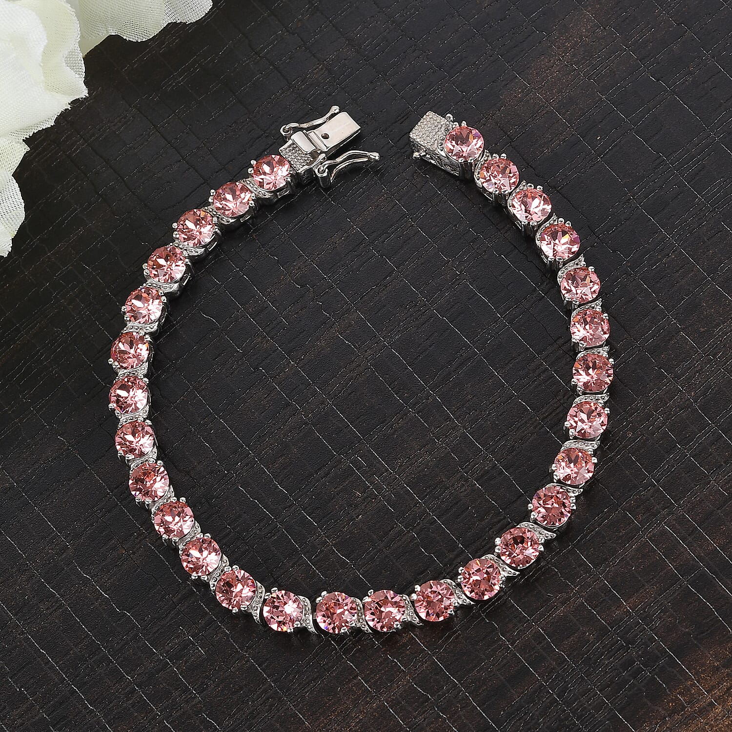 Lustro Stella Finest CZ Rose Pearl Crystal Bracelet Size 7.5 in Silver Tone 3858267 2