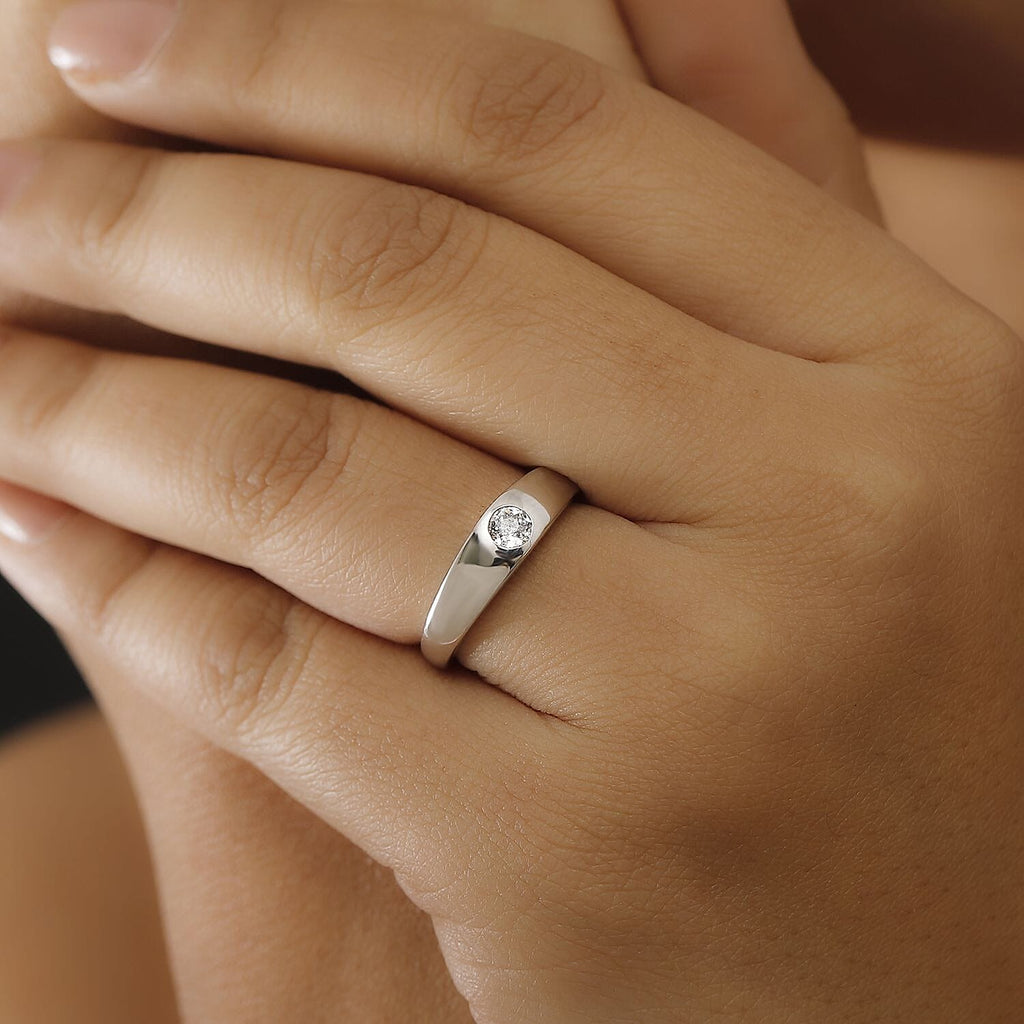 Lustro Stella Platinum Overlay Sterling Silver Band Ring Made with Finest CZ 0.50 Ct.