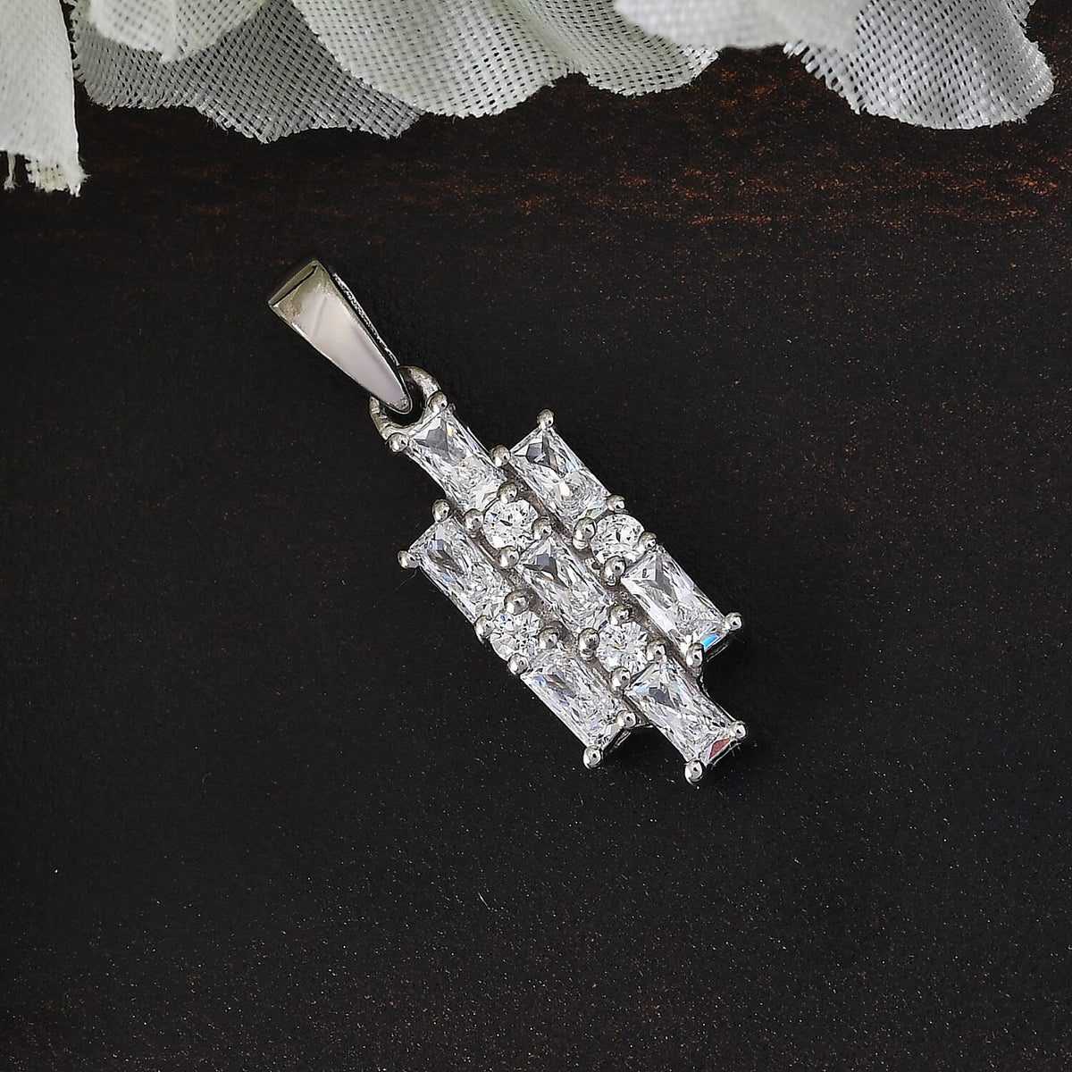 Lustro Stella Made with Finest CZ 1.39 Ct. Pendant in Platinum Plated Sterling Silver 3869587 3