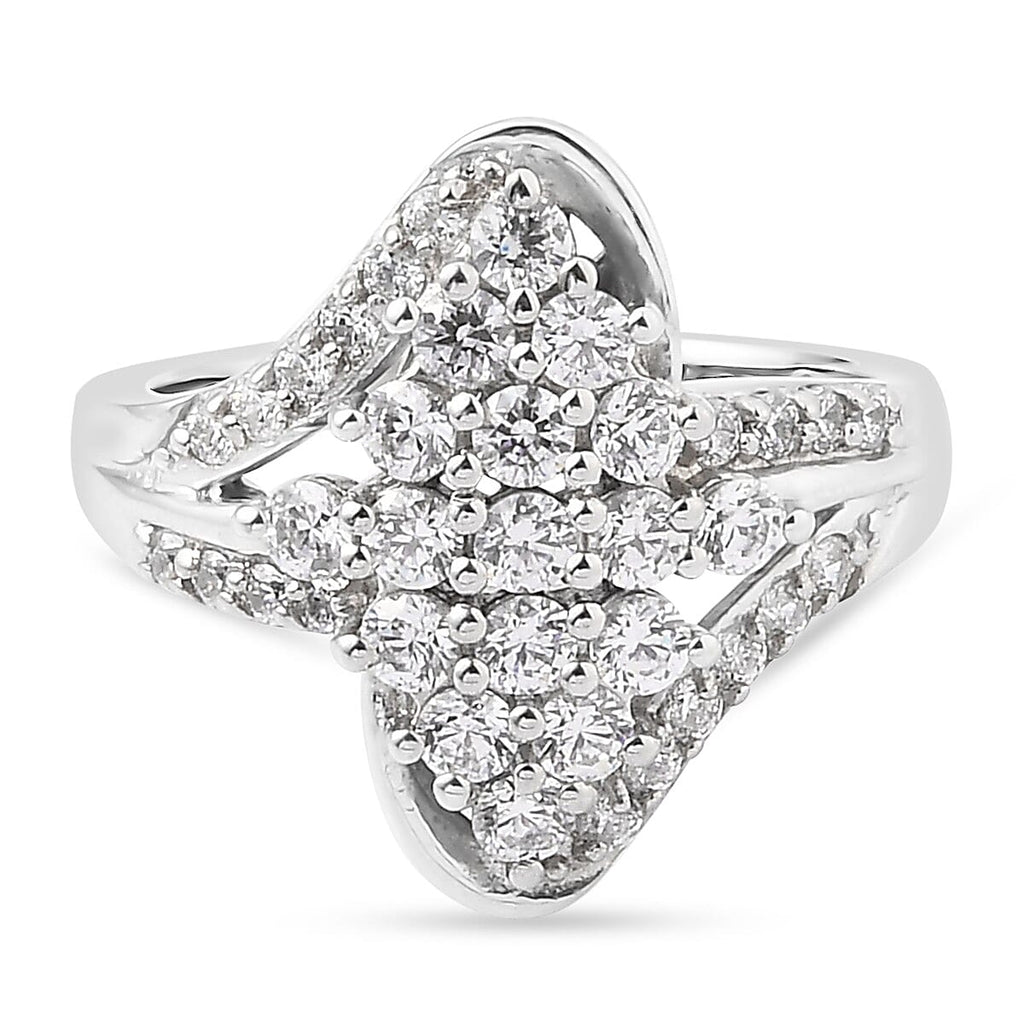 Lustro Stella Platinum Overlay Sterling Silver Ring Made with Finest CZ 2.09 Ct.