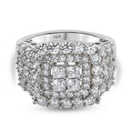 Lustro Stella Platinum Overlay Sterling Silver Cluster Ring Made with Finest CZ 3.79 Ct, Silver Wt 5.59 Gms