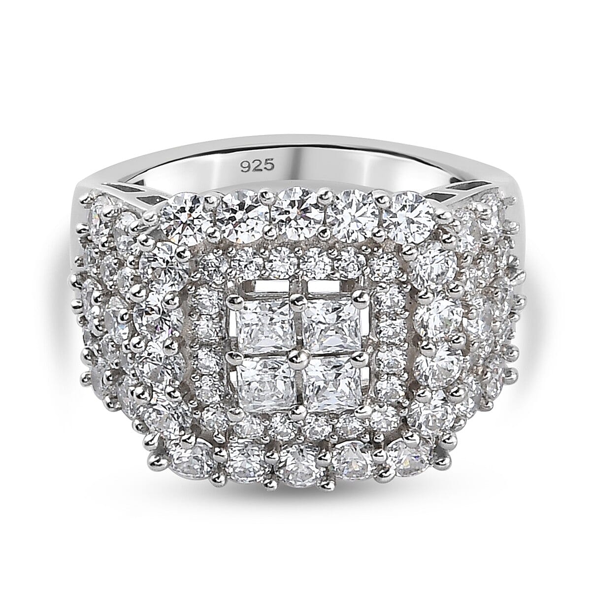 Lustro Stella Made with Finest CZ 3.83 Ct. Ring in Platinum Plated Sterling Silver 3870461 0