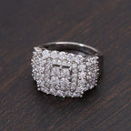 Lustro Stella Platinum Overlay Sterling Silver Cluster Ring Made with Finest CZ 3.79 Ct, Silver Wt 5.59 Gms