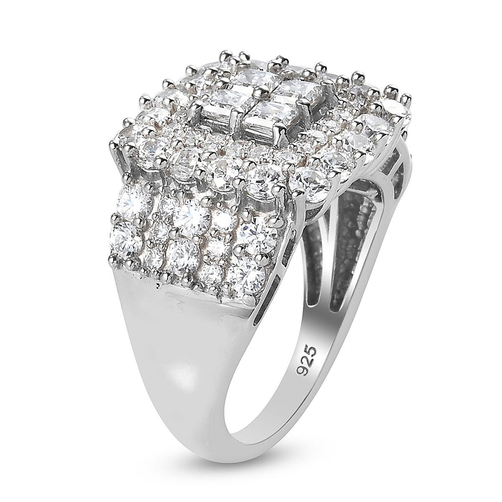 Lustro Stella Platinum Overlay Sterling Silver Cluster Ring Made with Finest CZ 3.79 Ct, Silver Wt 5.59 Gms