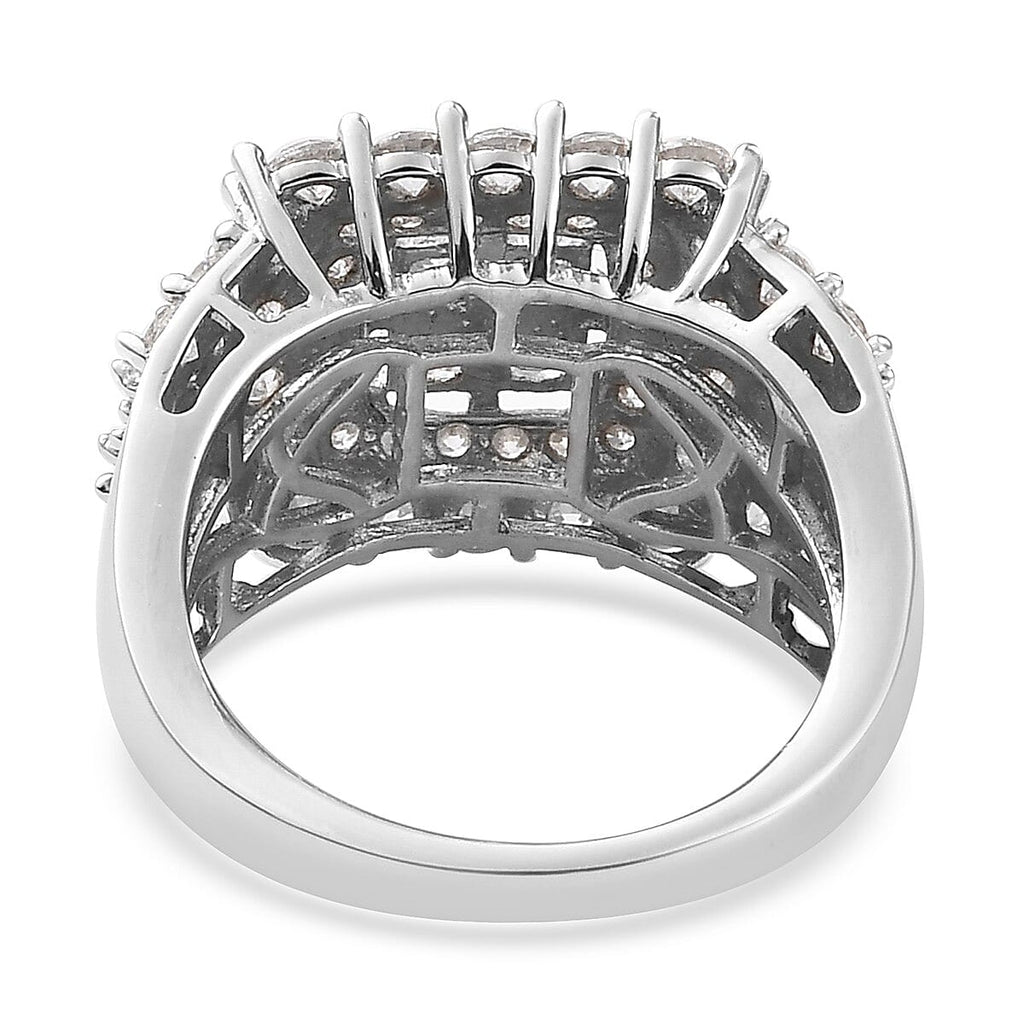 Lustro Stella Platinum Overlay Sterling Silver Cluster Ring Made with Finest CZ 3.79 Ct, Silver Wt 5.59 Gms