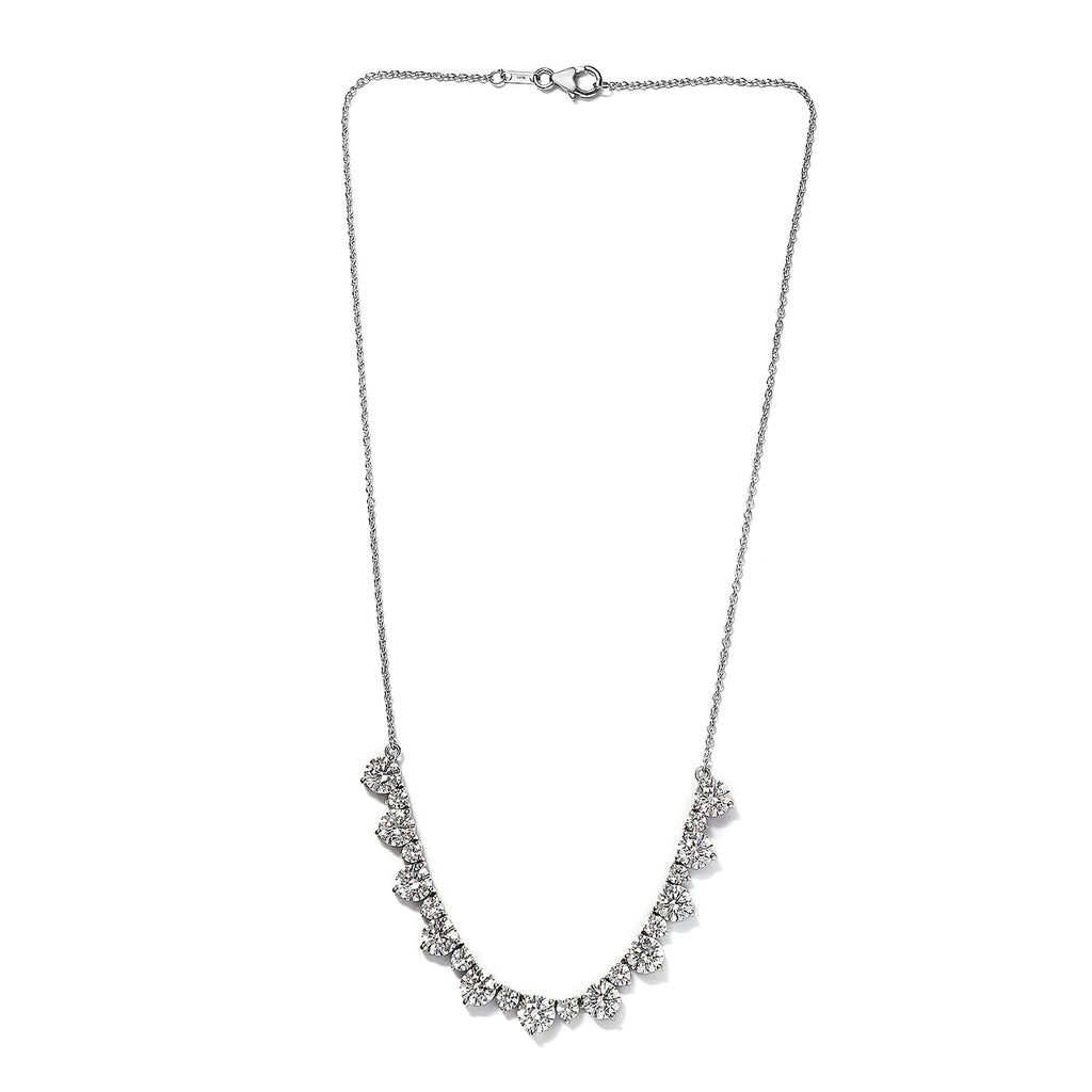 Lustro Stella Platinum Overlay Sterling Silver Cluster Necklace (Size 18) Made with Finest CZ 26.49 Ct, Silver wt. 8.80 Gms