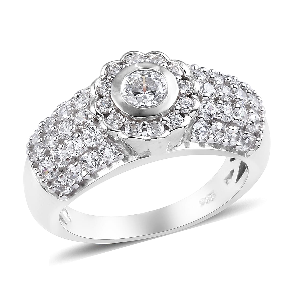 Lustro Stella Made with Finest CZ Cluster Ring in Platinum Plated Sterling Silver 3713980 0