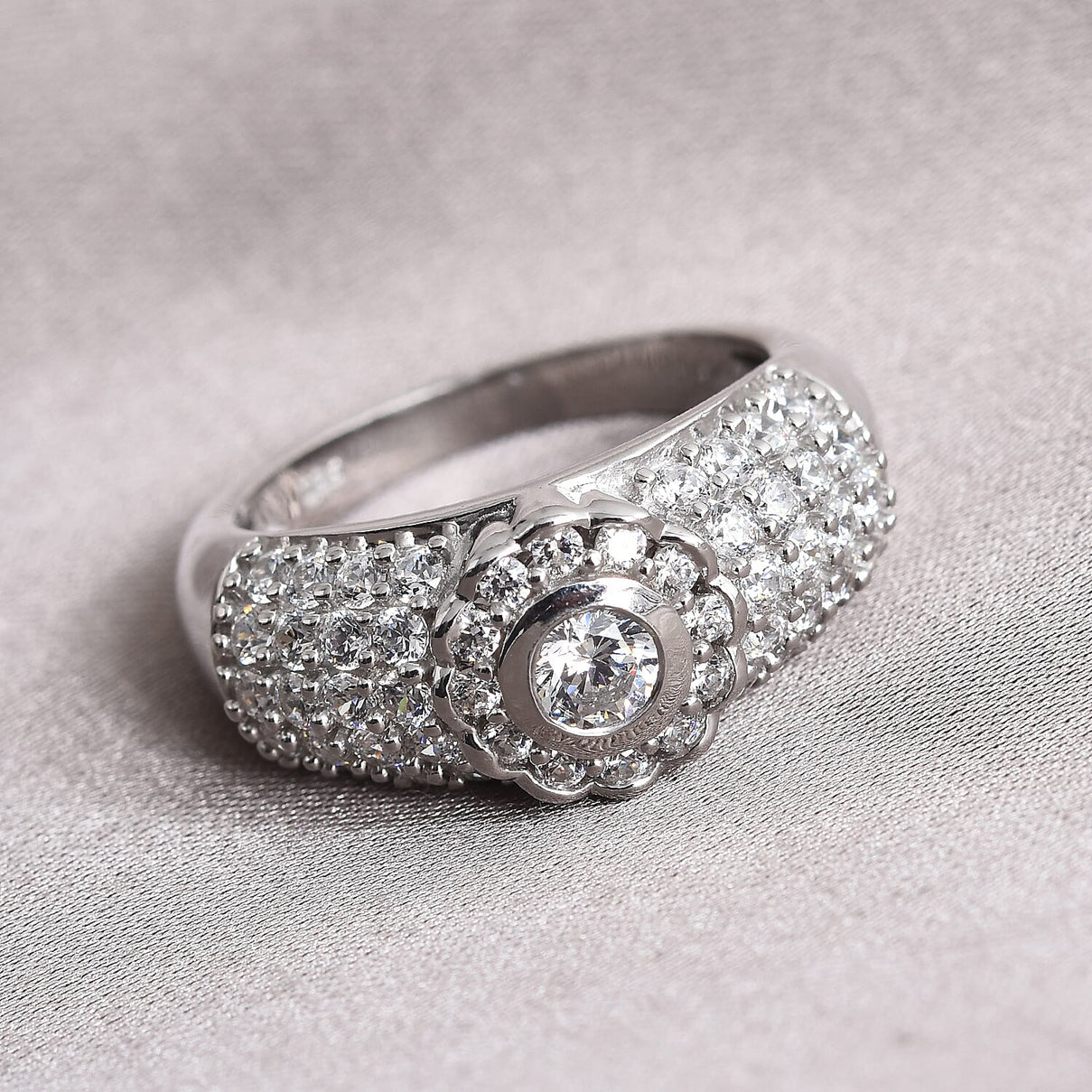 Lustro Stella Made with Finest CZ Cluster Ring in Platinum Plated Sterling Silver 3713980 2