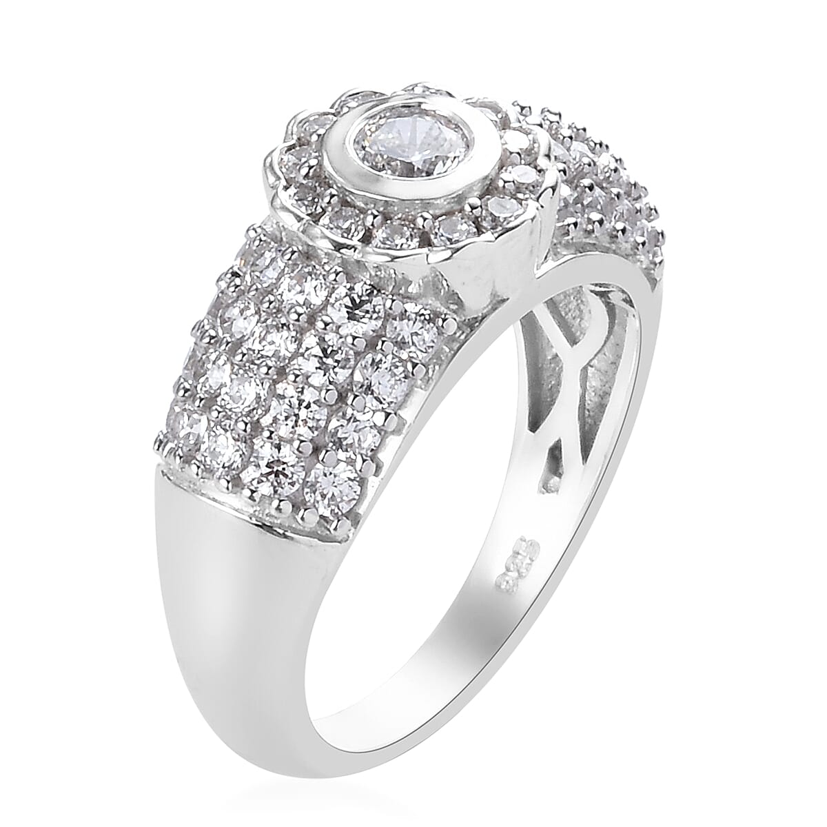 Lustro Stella Made with Finest CZ Cluster Ring in Platinum Plated Sterling Silver 3713980 4