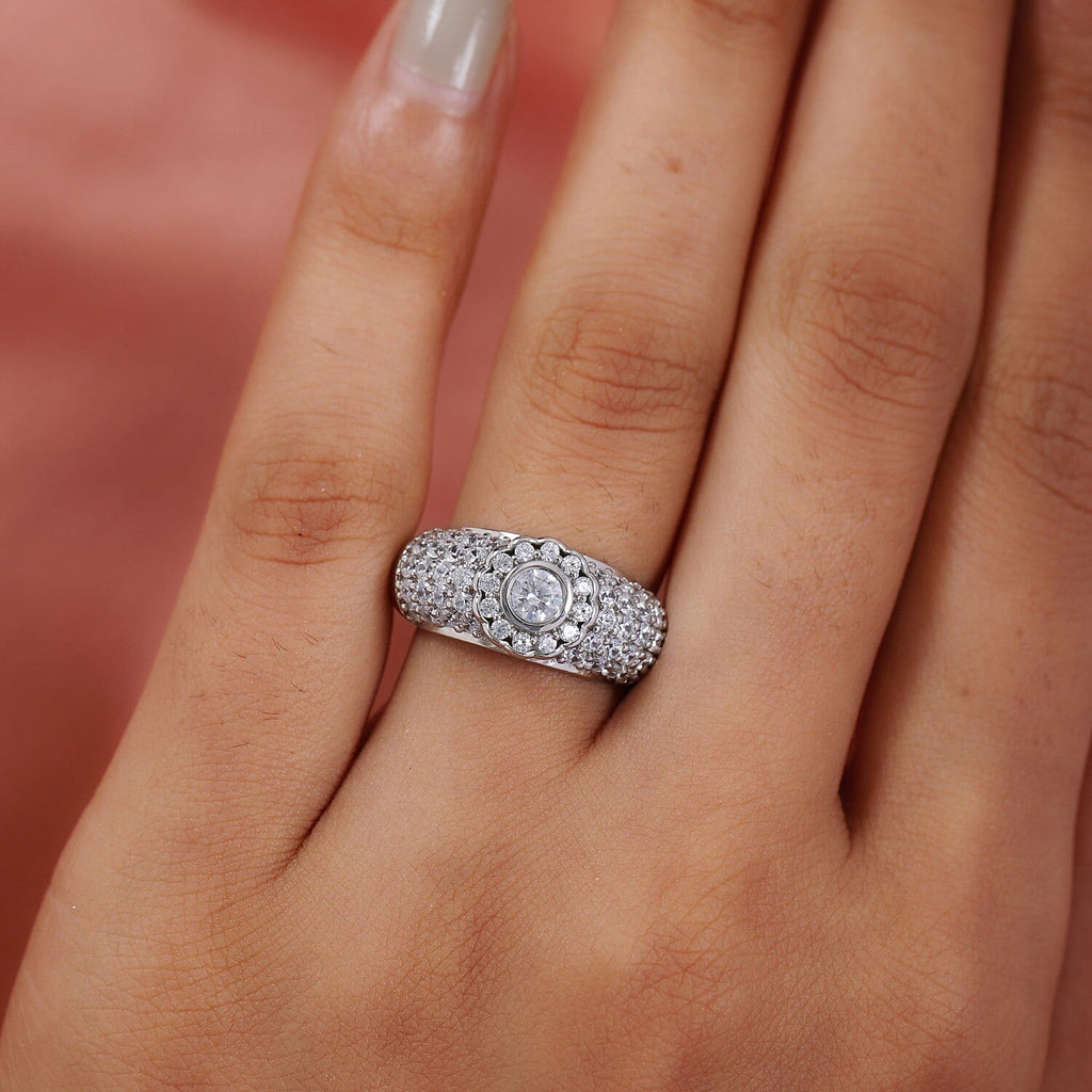 Lustro Stella Platinum Overlay Sterling Silver Ring Made with Finest CZ 2.53 Ct.