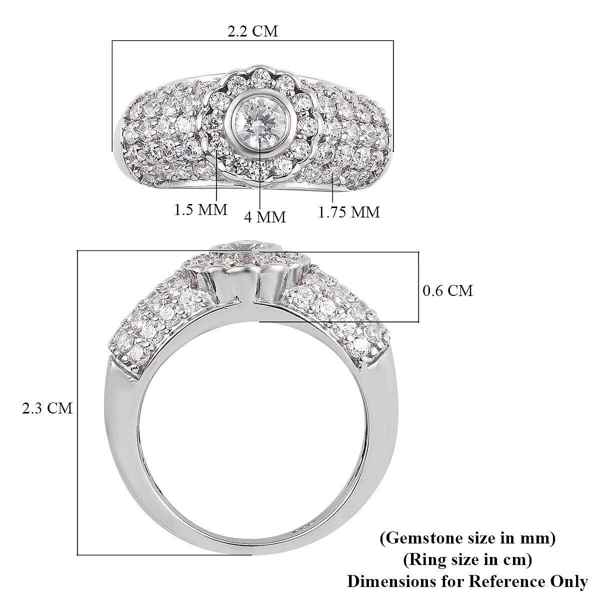 Lustro Stella Platinum Overlay Sterling Silver Ring Made with Finest CZ 2.53 Ct. 3830151 9