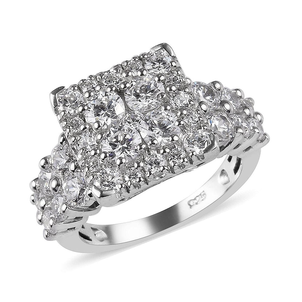 Lustro Stella Platinum Overlay Sterling Silver Ring Made with Finest CZ 3.83 Ct.