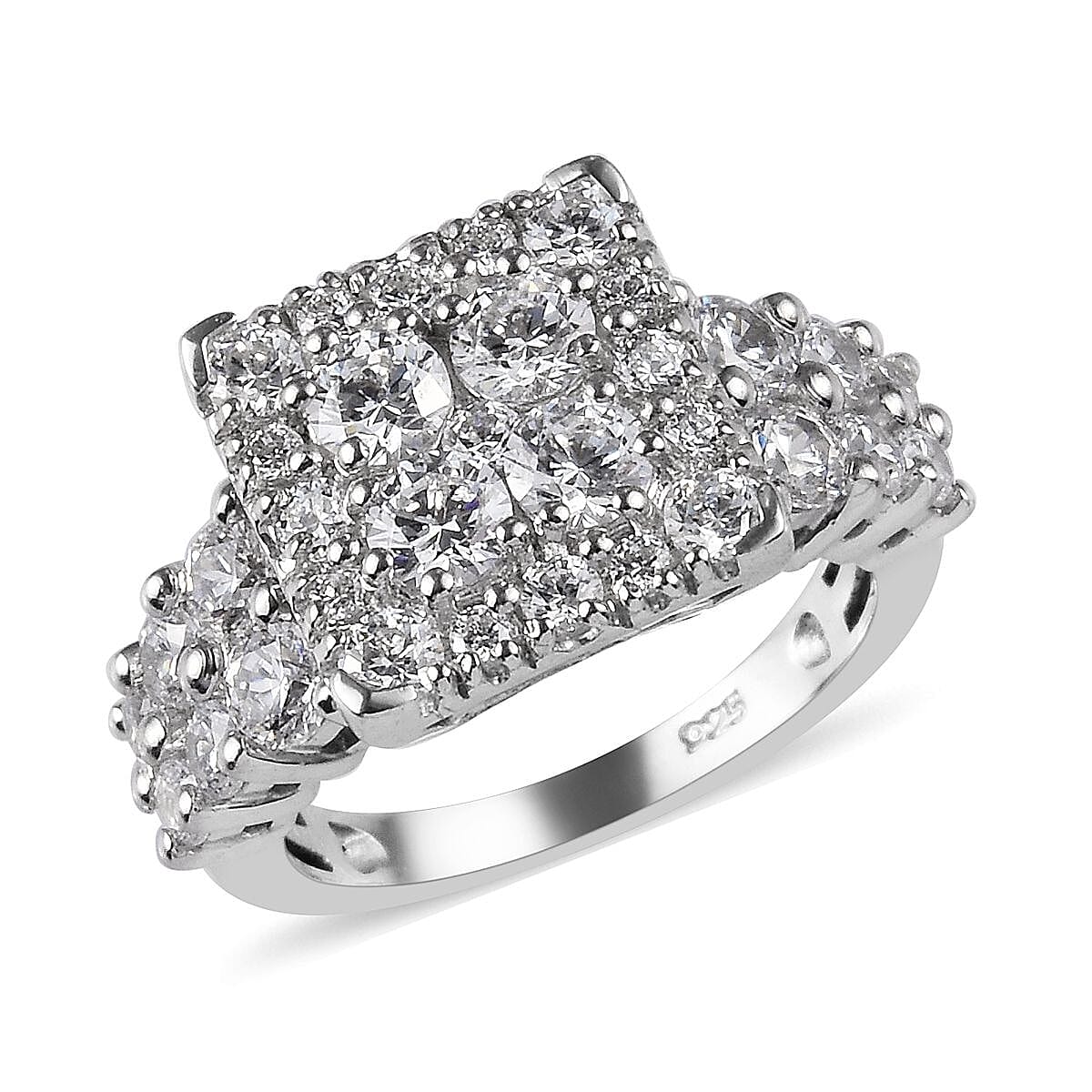 Lustro Stella Made with Finest CZ Cluster Ring in Platinum Plated Sterling Silver 3640544 0
