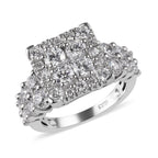 Lustro Stella Platinum Overlay Sterling Silver Ring Made with Finest CZ 3.83 Ct.