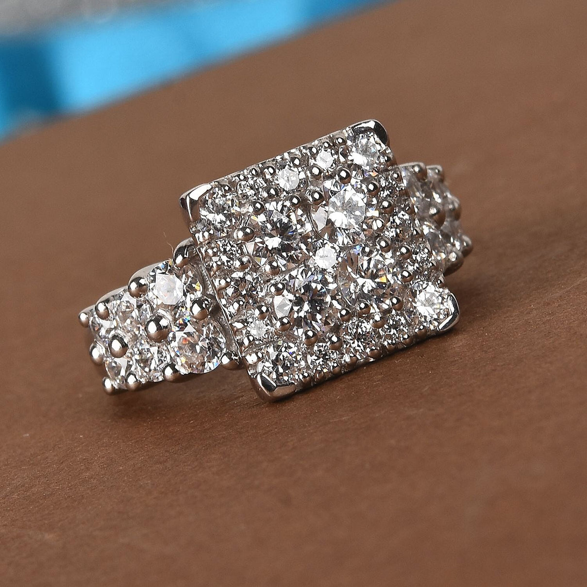 Lustro Stella Made with Finest CZ Cluster Ring in Platinum Plated Sterling Silver 3640544 2