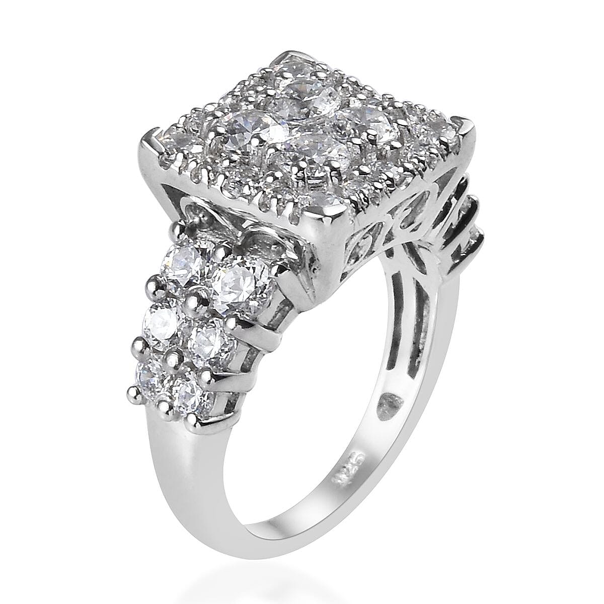 Lustro Stella Made with Finest CZ Cluster Ring in Platinum Plated Sterling Silver 3640544 4