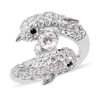Lustro Stella - Boi Ploi Black Spinel Rhodium Overlay Sterling Silver Dolphin Ring Made with Finest CZ 3.07 Ct.