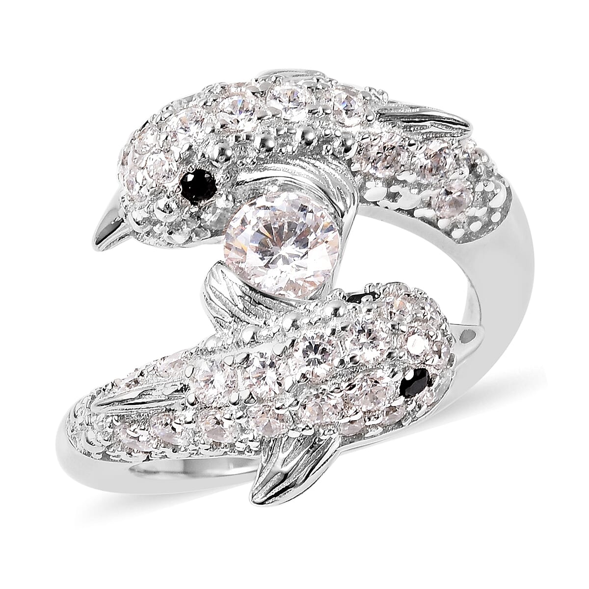 Lustro Stella Made with Finest CZ Dolphin Ring in Rhodium Plated Sterling Silver 3661248 0