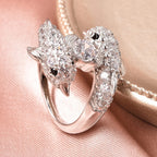 Lustro Stella - Boi Ploi Black Spinel Rhodium Overlay Sterling Silver Dolphin Ring Made with Finest CZ 3.07 Ct.