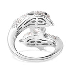 Lustro Stella - Boi Ploi Black Spinel Rhodium Overlay Sterling Silver Dolphin Ring Made with Finest CZ 3.07 Ct.