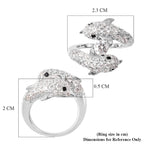 Lustro Stella - Boi Ploi Black Spinel Rhodium Overlay Sterling Silver Dolphin Ring Made with Finest CZ 3.07 Ct.
