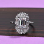 J Francis - Platinum Overlay Sterling Silver (Oct 8x6mm) Ring Made with Finest CZ