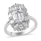 J Francis - Platinum Overlay Sterling Silver (Oct 8x6mm) Ring Made with Finest CZ