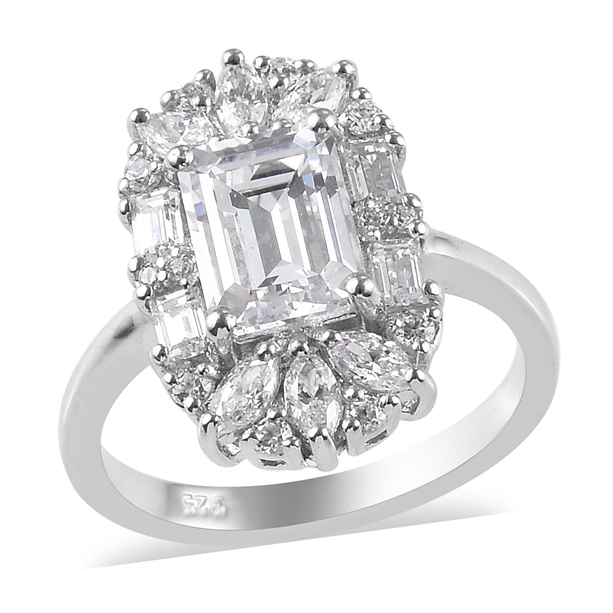 Lustro Stella Made with Finest CZ Halo Ring in Platinum Plated Sterling Silver 3560681 2