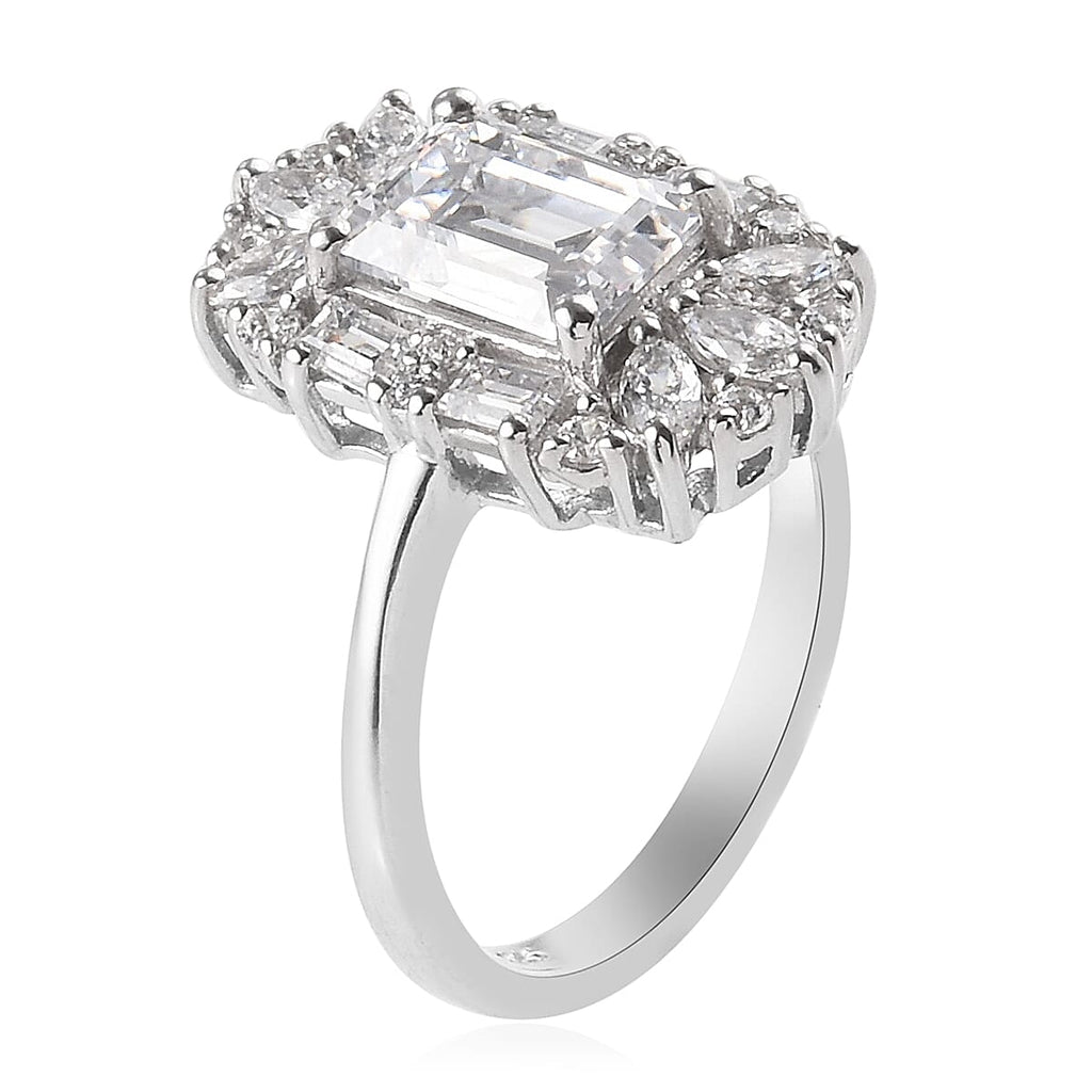 J Francis - Platinum Overlay Sterling Silver (Oct 8x6mm) Ring Made with Finest CZ