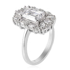 J Francis - Platinum Overlay Sterling Silver (Oct 8x6mm) Ring Made with Finest CZ