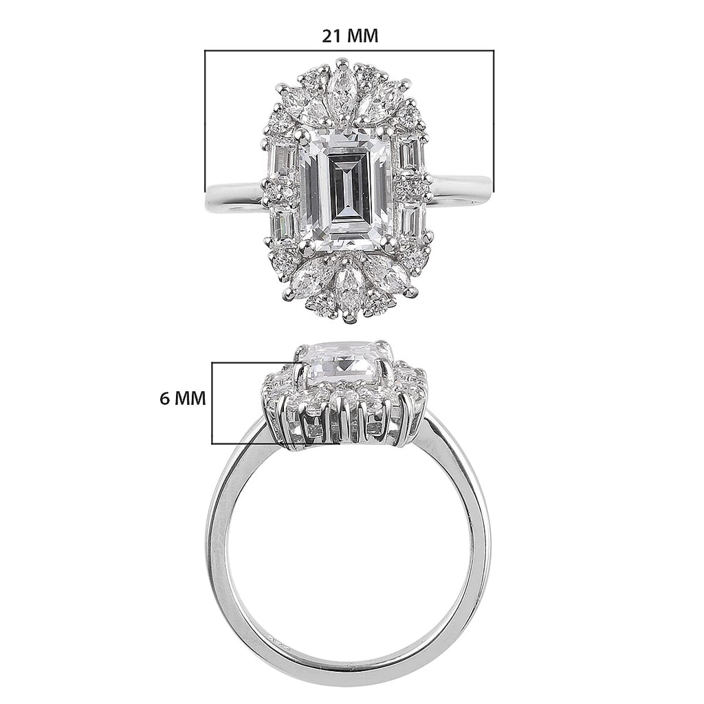 J Francis - Platinum Overlay Sterling Silver (Oct 8x6mm) Ring Made with Finest CZ