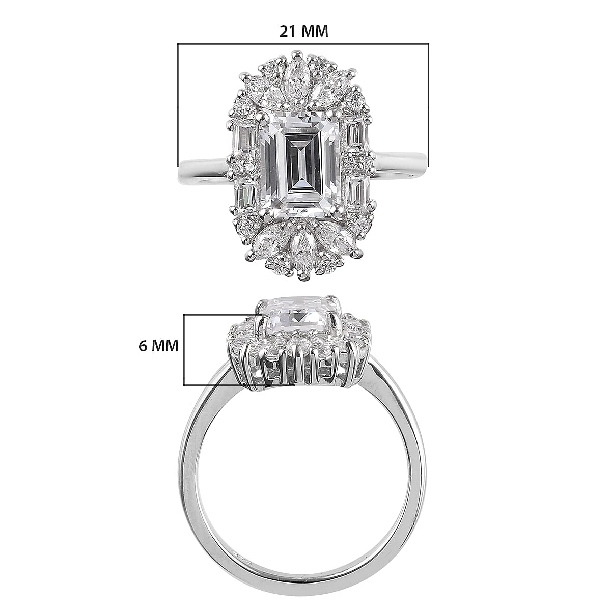 Lustro Stella Made with Finest CZ Halo Ring in Platinum Plated Sterling Silver 3560681 5