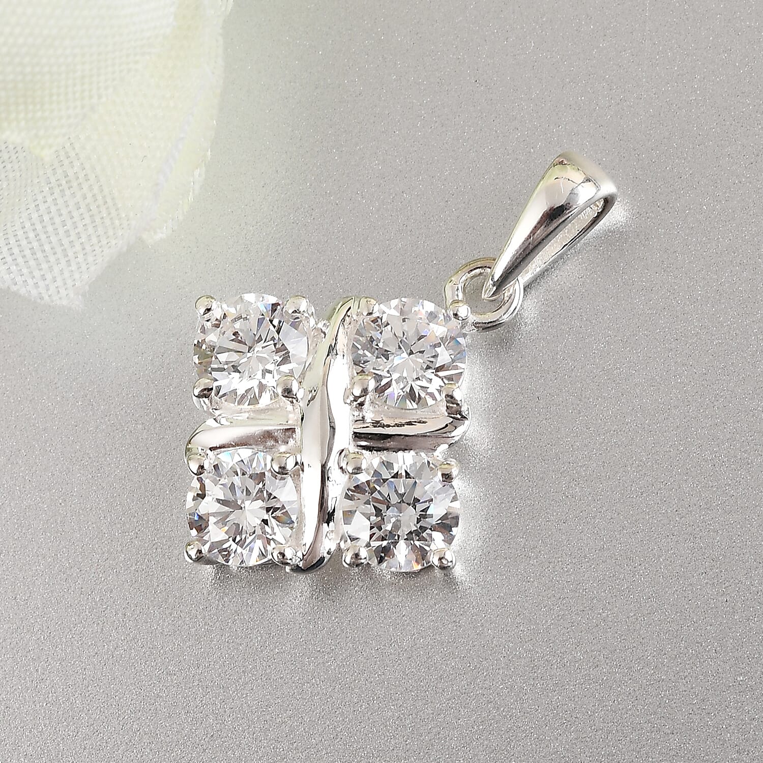 Lustro Stella Made with Finest CZ Pendant in Platinum Plated Sterling Silver 3841457 3