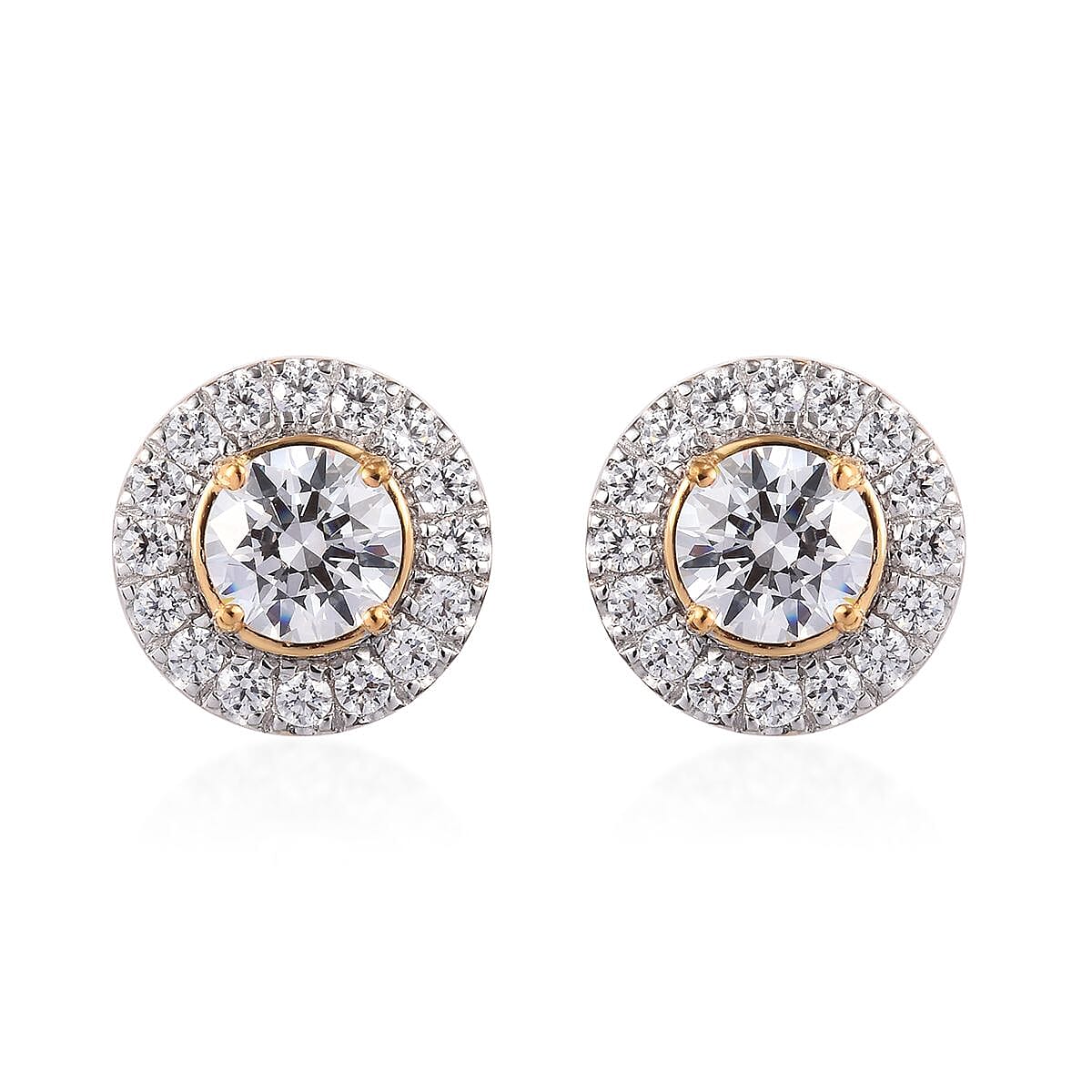 Lustro Stella Made with Finest CZ Round Stud Earrings in Gold plated Sterling Silver 3632602 0