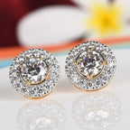 J Francis - 14K Gold Overlay Sterling Silver (Round) Stud Earrings (with Push Back) Made with Finest CZ 6.44 Ct.