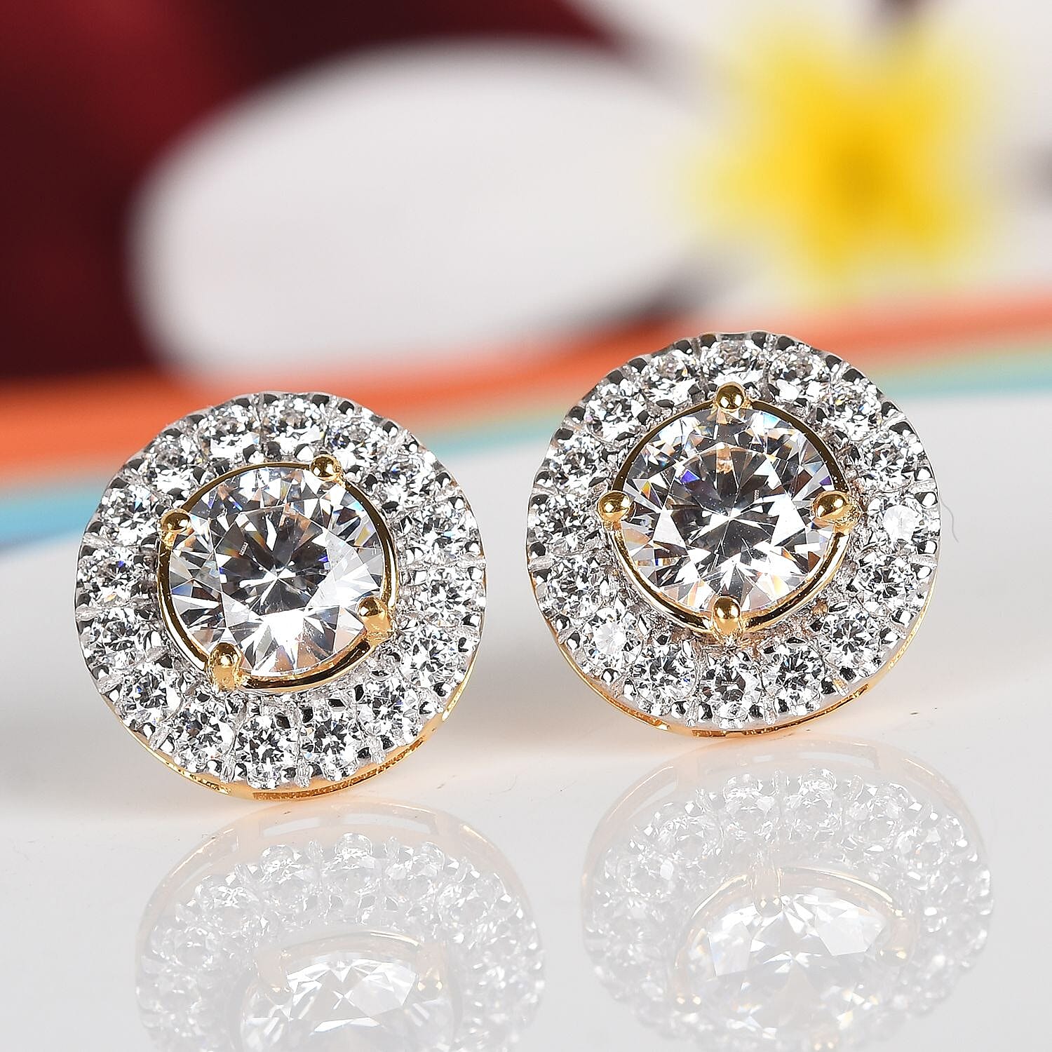 Lustro Stella Made with Finest CZ Round Stud Earrings in Gold plated Sterling Silver 3632602 2
