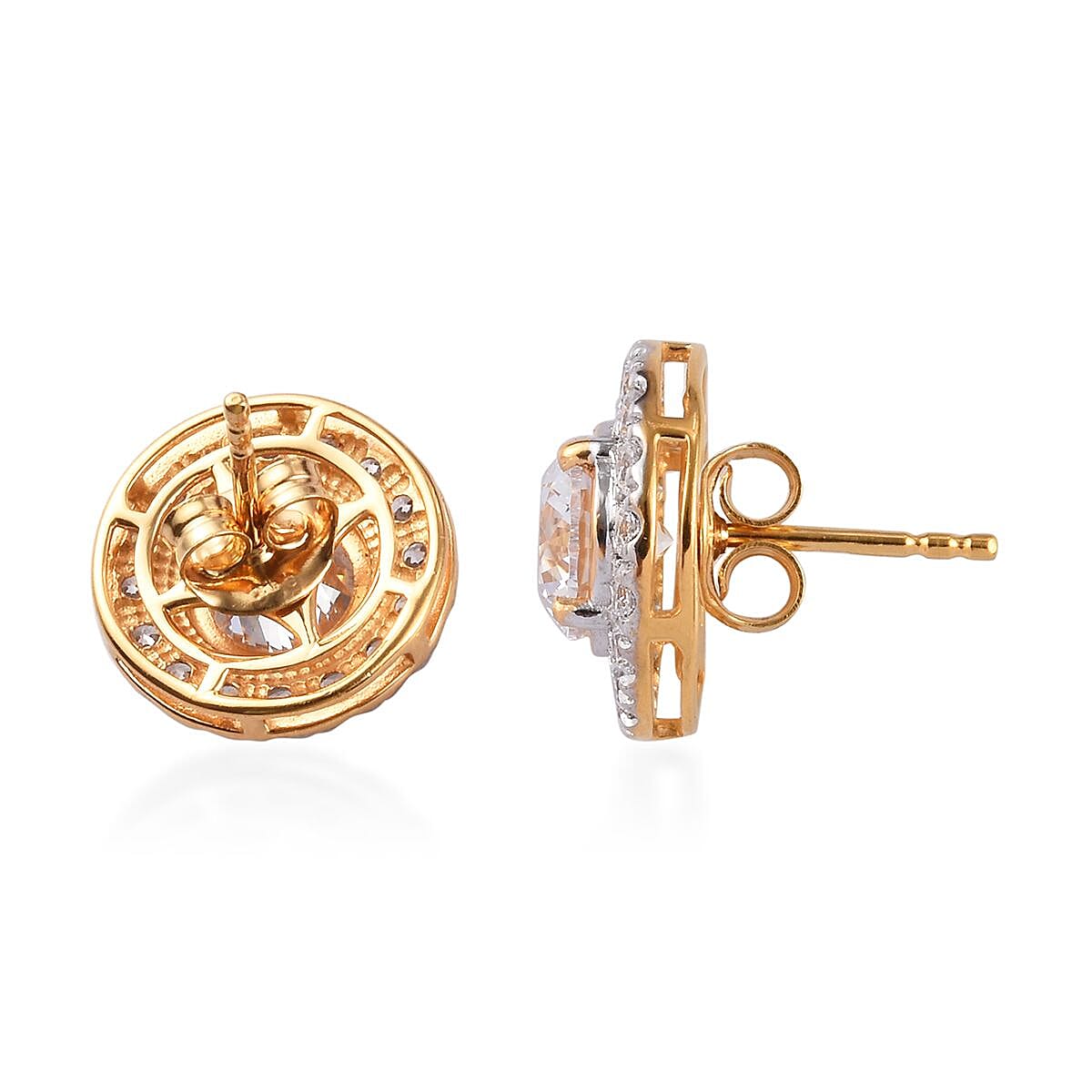 Lustro Stella Made with Finest CZ Round Stud Earrings in Gold plated Sterling Silver 3632602 4