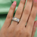 Lustro Stella Platinum and Yellow Gold Overlay Sterling Silver Spinner  Ring Made with Finest CZ, Silver wt. 7.42 Gms