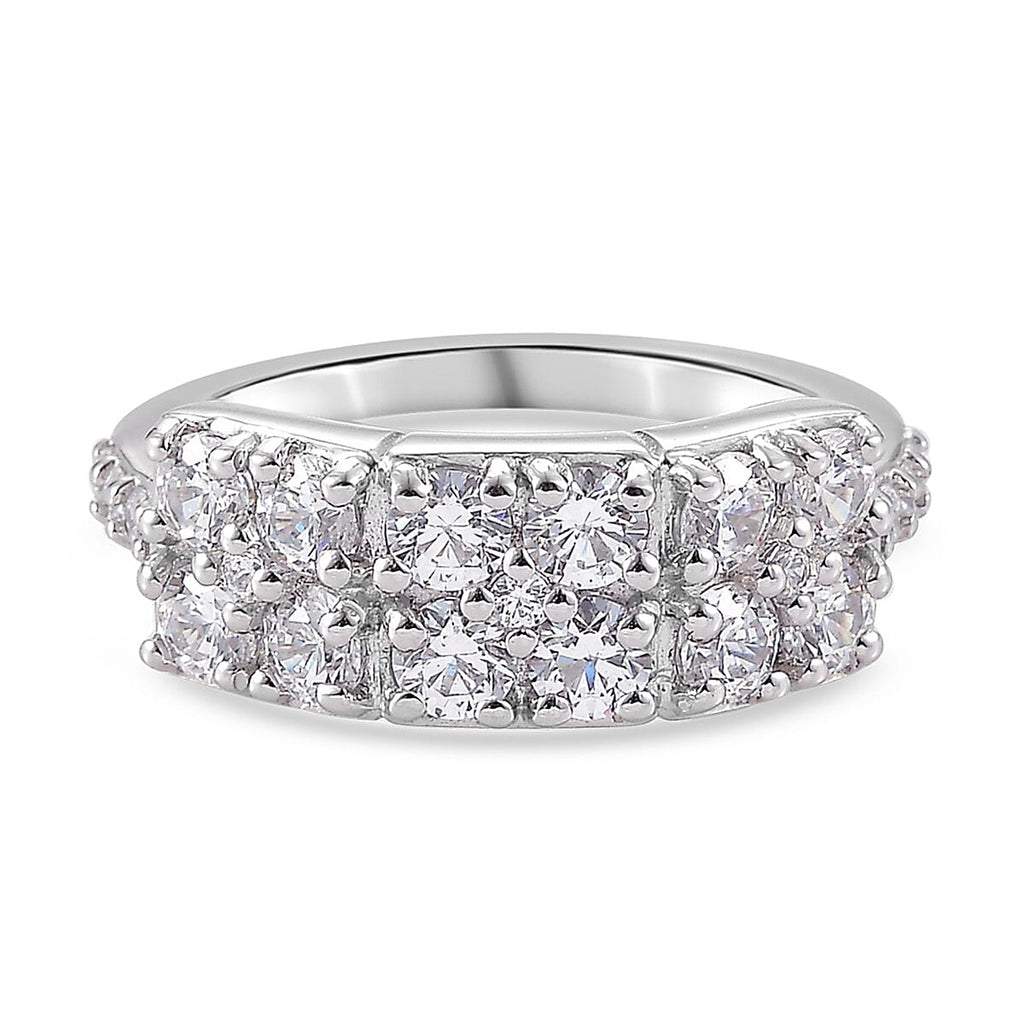 Lustro Stella Platinum Overlay Sterling Silver Ring Made with Finest CZ 3.01 Ct.