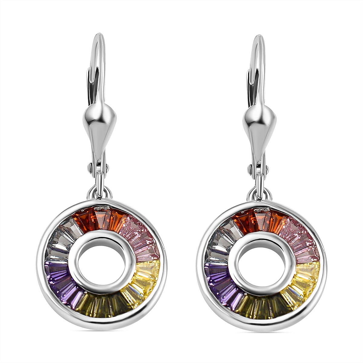 Lustro Stella - Multi Colour Cubic Zirconia  Earrings in Rhodium Overlay Sterling Silver 7813748 0