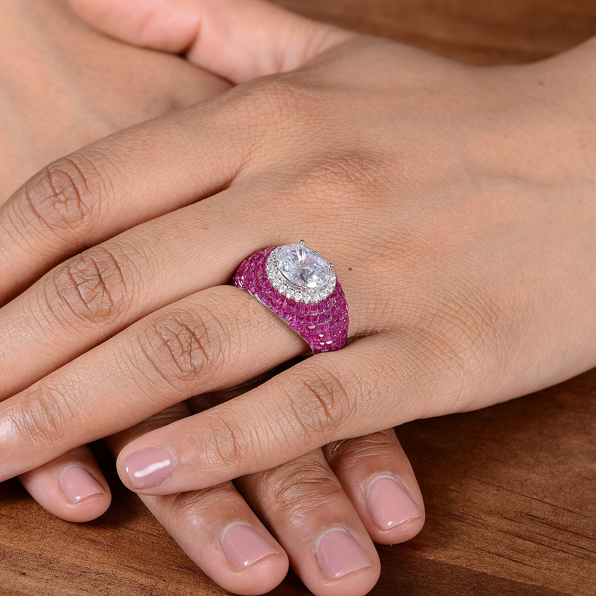 Lustro Stella Mystery Setting 11.43 Ct Simulated Ruby and Simulated Diamond Ring in Platinum Plated Sterling Silver 3730355 2