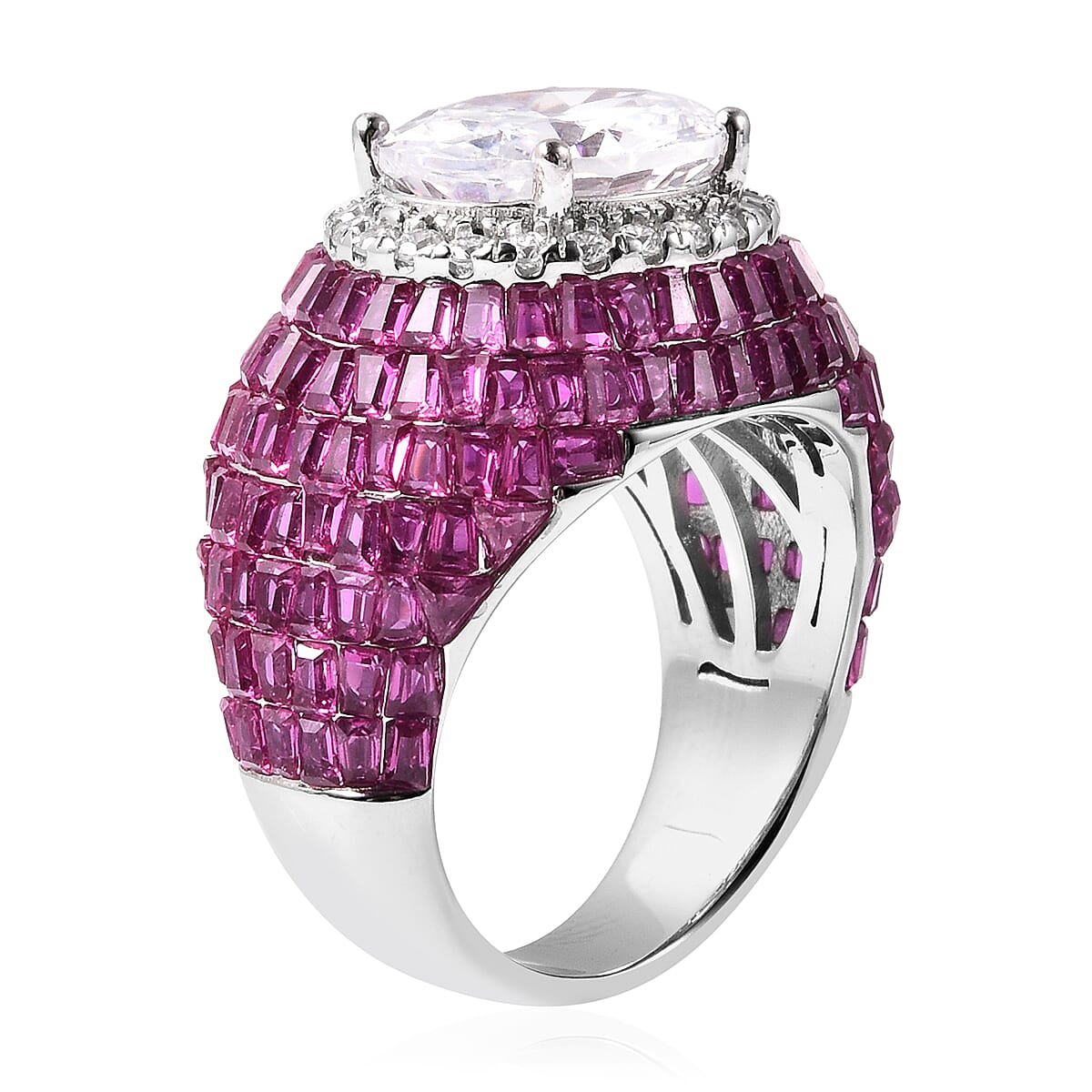 Lustro Stella Mystery Setting 11.43 Ct Simulated Ruby and Simulated Diamond Ring in Platinum Plated Sterling Silver 3730355 3