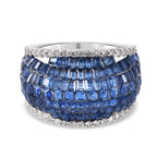 Lustro Stella - Simulated Blue Sapphire and Simulated Diamond Dome Ring in Platinum Overlay Sterling Silver, Silver Wt 6.15 Gms