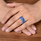 Lustro Stella - Simulated Blue Sapphire and Simulated Diamond Dome Ring in Platinum Overlay Sterling Silver, Silver Wt 6.15 Gms